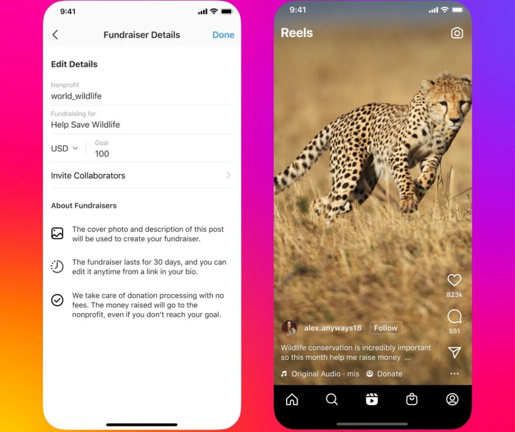 Instagram now allows fundraisers on Reels