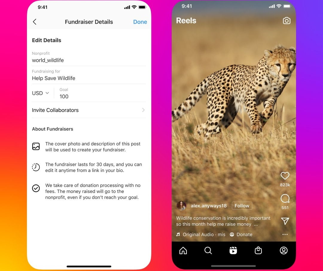 Instagram now allows fundraisers on Reels
